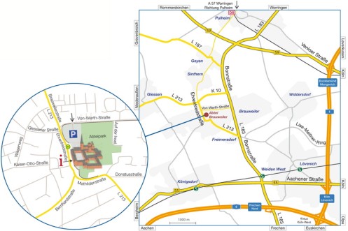 Anfahrt- und Lageplan der Abtei Brauweiler