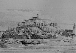 Dokument: Eine Zeichnung eines Klosters auf einem Berg
