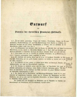 Seite 1 des Statutenentwurfs für die rheinische Provinzial-Hülfskasse