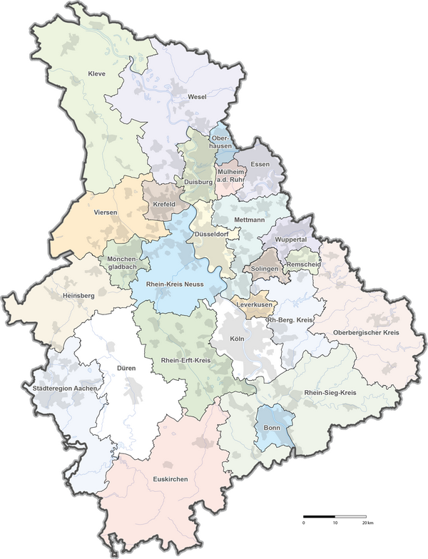 Dokument: Rheinlandkarte mit Kreisen und kreisfreien Städten