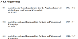 Kurze Beschreibungen mehrerer Archivunterlagen