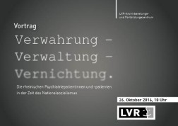 Cover: Vorderseite der Ankündigung des Vortrags 'Verwahrung - Verwaltung - Vernichtung'