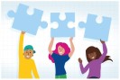 Logo BiPa NRW drei Kinder mit Puzzleteilen