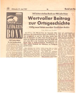 Zeitungsartikel zur Kooperation der Stadt Alfter und der adeligen Familie Salm-Raifferscheidt-Dyck.